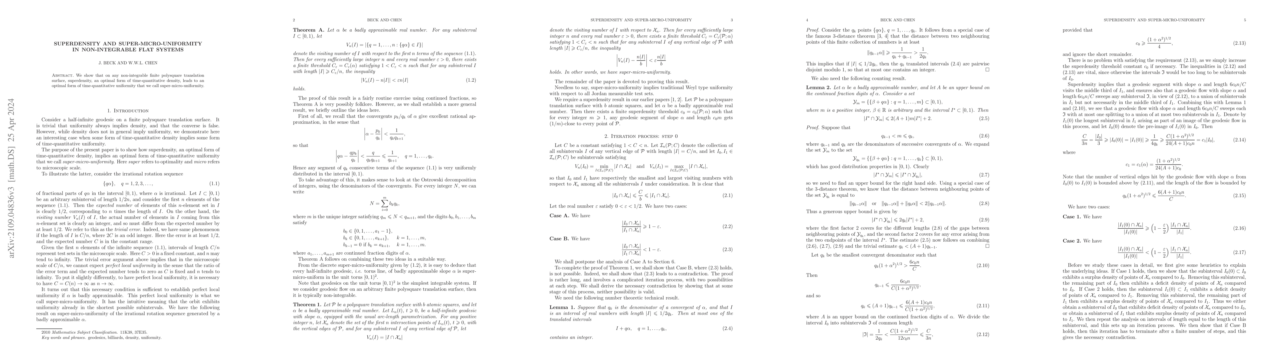 Thumbnail for Superdensity and super-micro-uniformity in non-integrable flat systems