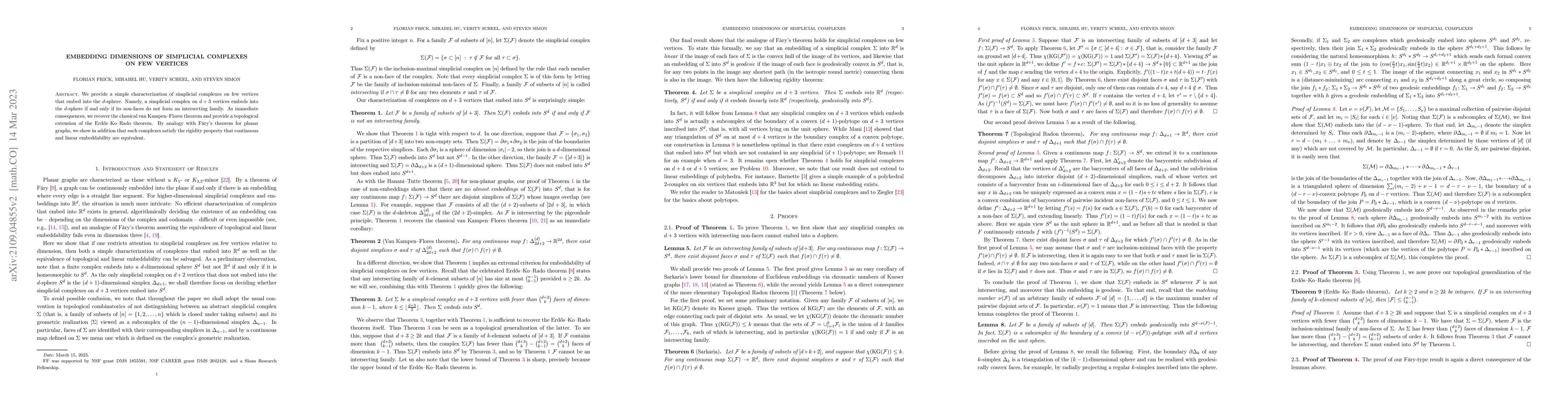 Thumbnail for Embedding dimensions of simplicial complexes on few vertices