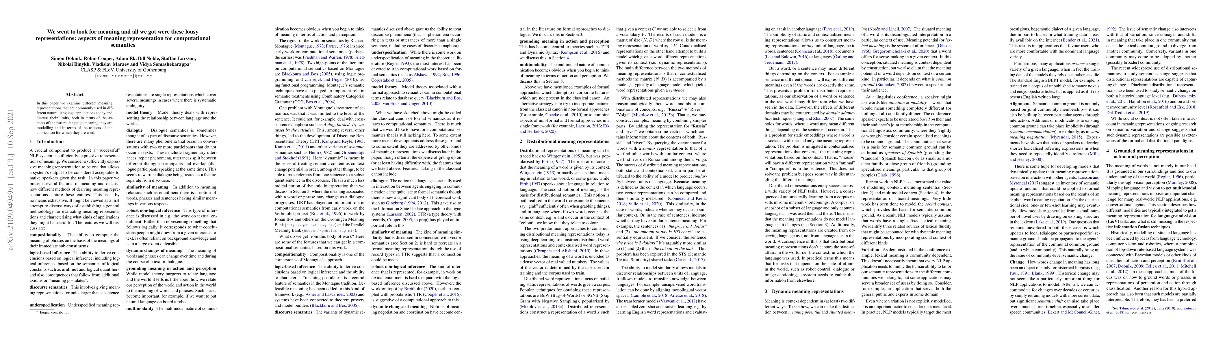 Thumbnail for We went to look for meaning and all we got were these lousy
  representations: aspects of meaning representation for computational
  semantics
