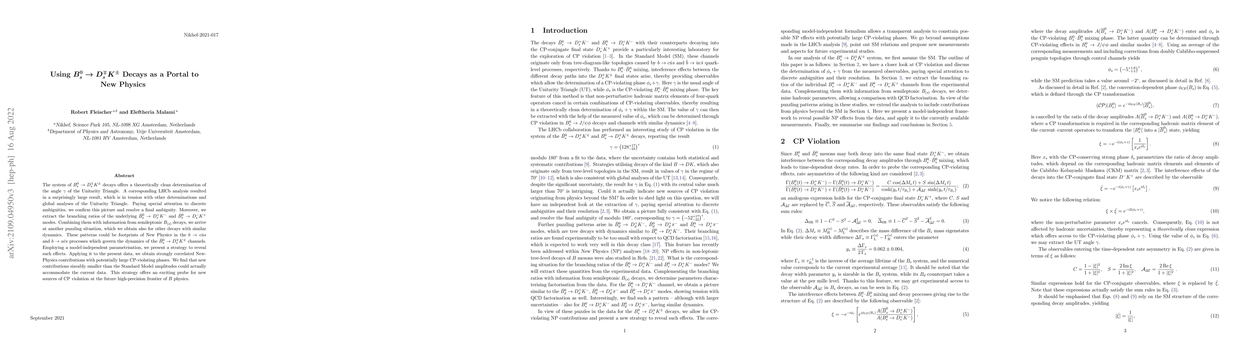 Thumbnail for Using $B^0_s\to D_s^\mp K^\pm$ Decays as a Portal to New Physics