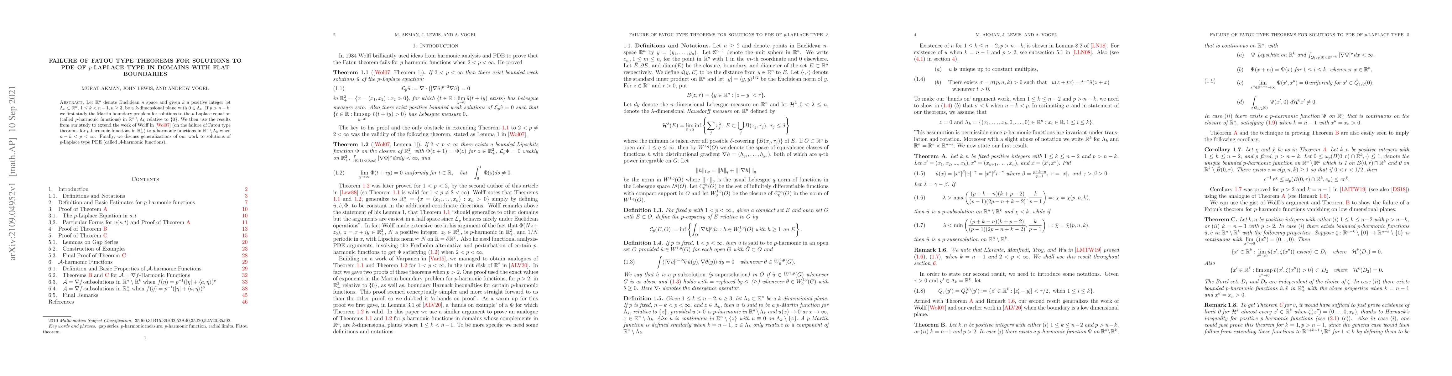 Thumbnail for Failure of Fatou type theorems for solutions to PDE of $p$-Laplace type
  in domains with flat boundaries