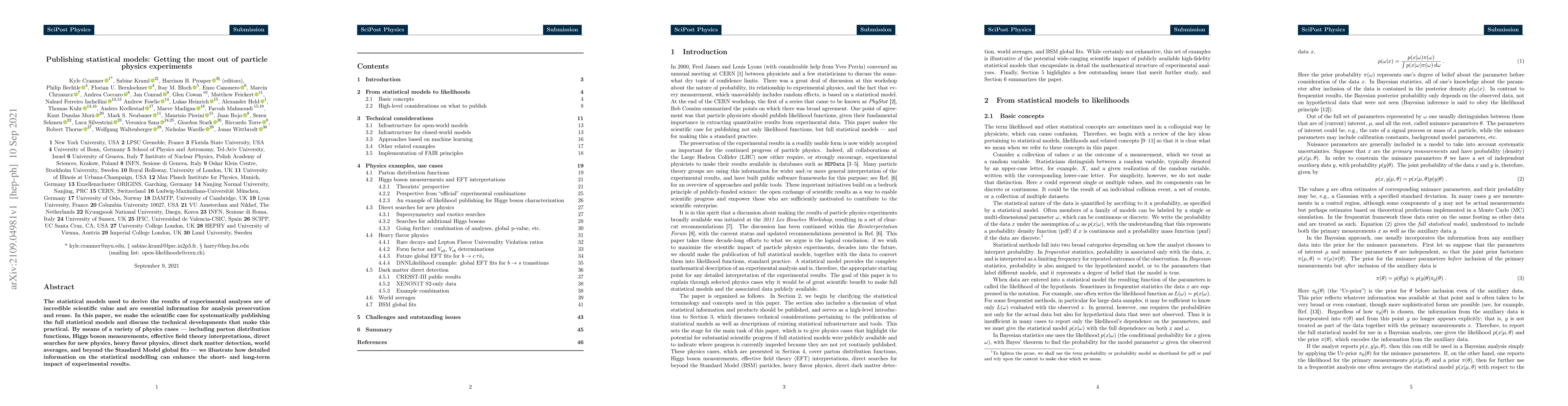 Thumbnail for Publishing statistical models: Getting the most out of particle physics
  experiments