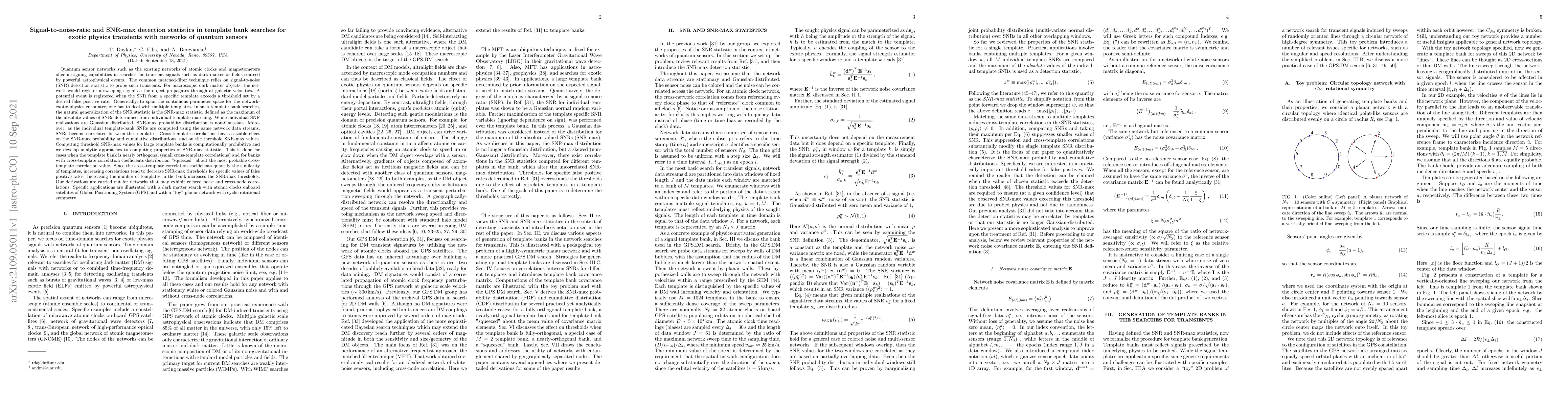Thumbnail for Signal-to-noise-ratio and SNR-max detection statistics in template bank
  searches for exotic physics transients with networks of quantum sensors