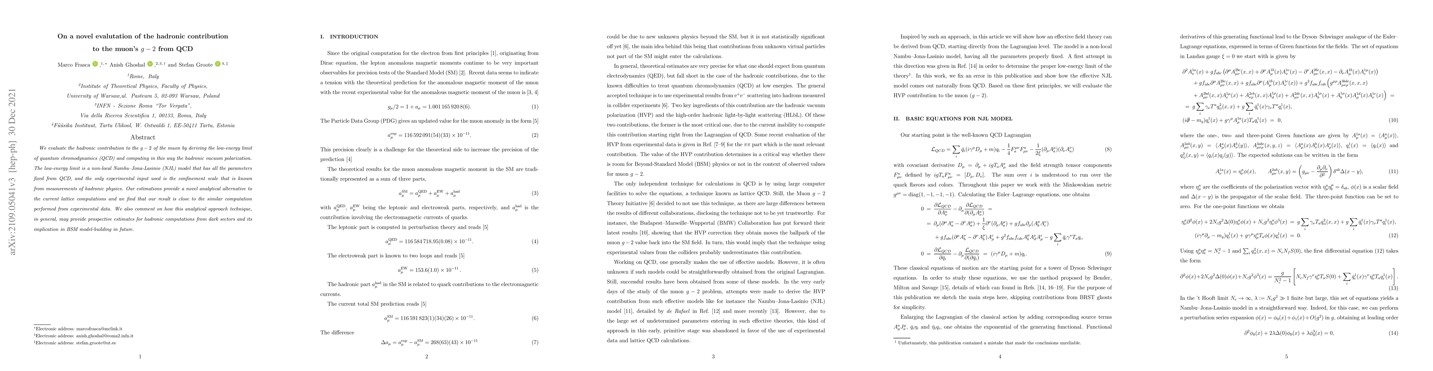 Thumbnail for On a novel evalutation of the hadronic contribution to the muon's $g-2$
  from QCD
