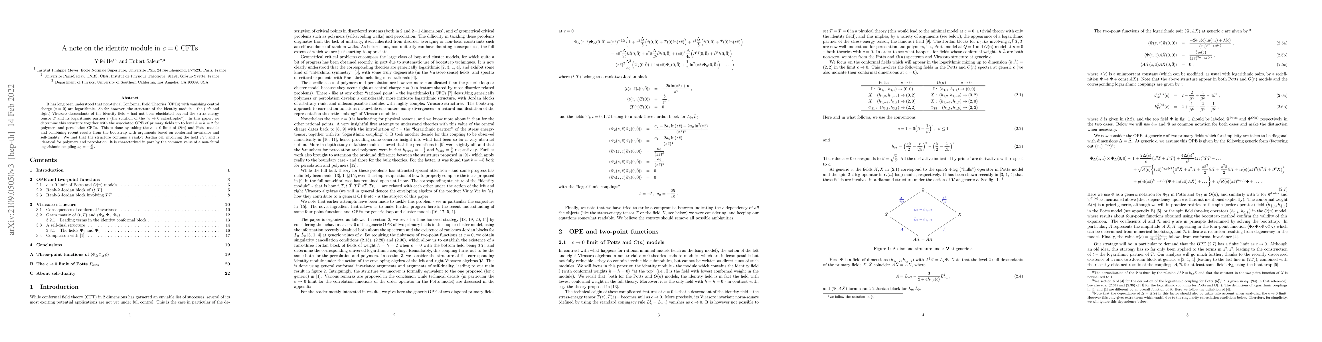 Thumbnail for A note on the identity module in $c=0$ CFTs