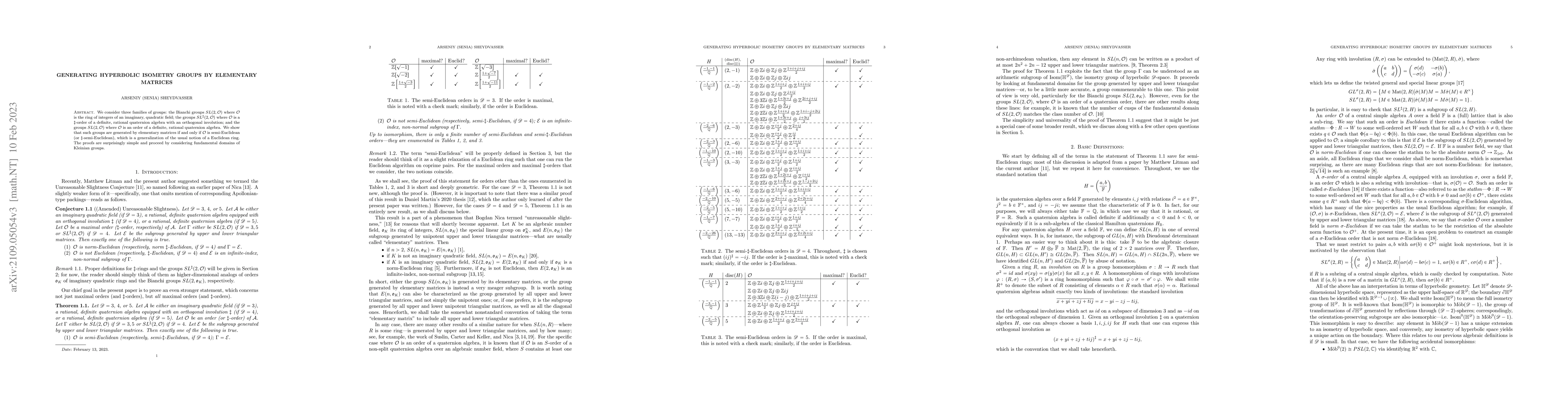 Thumbnail for Generating Hyperbolic Isometry Groups by Elementary Matrices