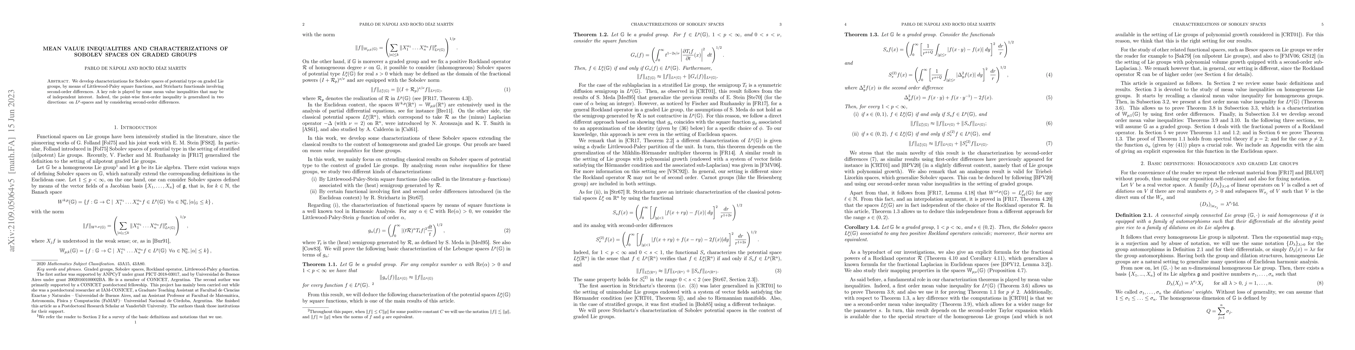 Thumbnail for Mean Value Inequalities and Characterizations of Sobolev spaces on
  graded groups