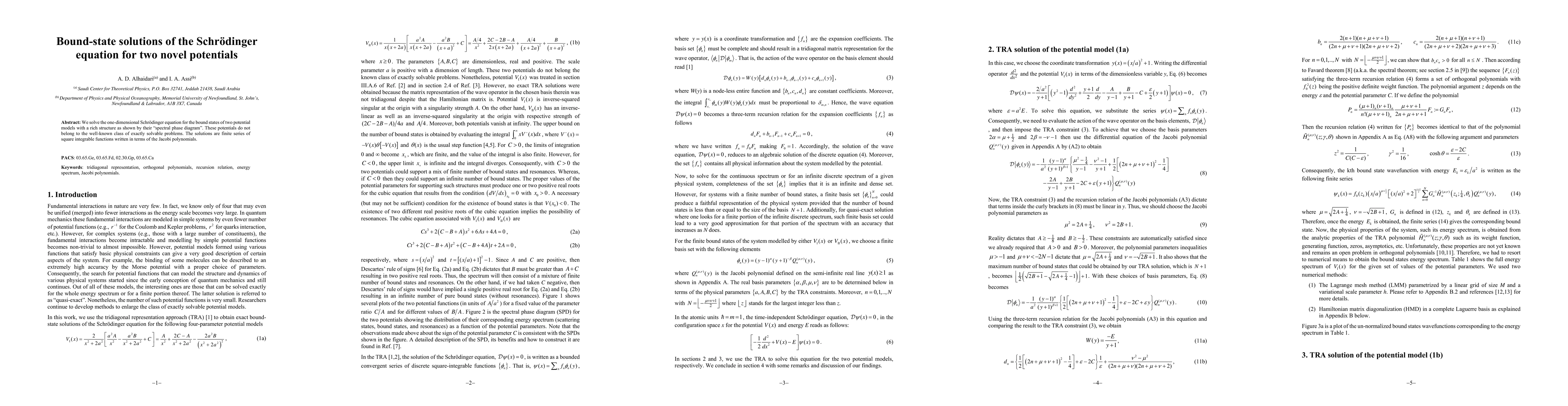 Thumbnail for Bound-state solutions of the Schr\"odinger equation for two novel
  potentials