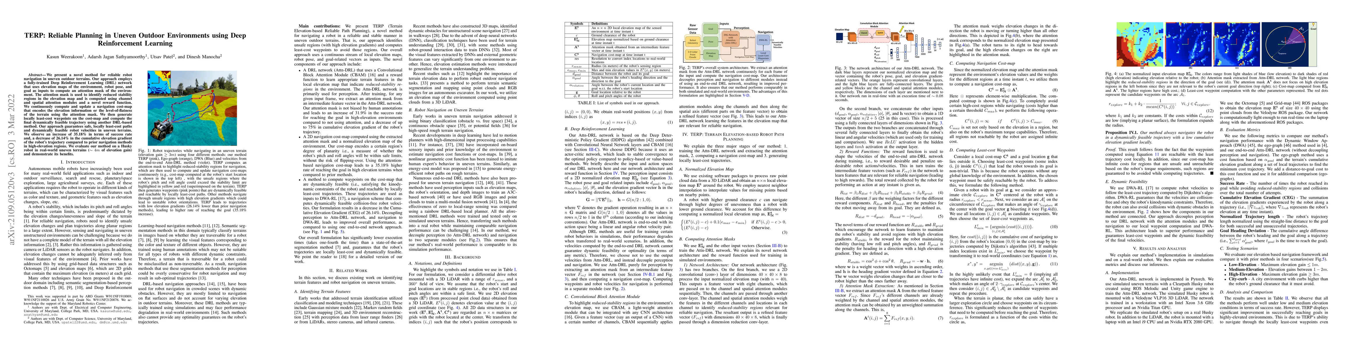 Thumbnail for TERP: Reliable Planning in Uneven Outdoor Environments using Deep
  Reinforcement Learning