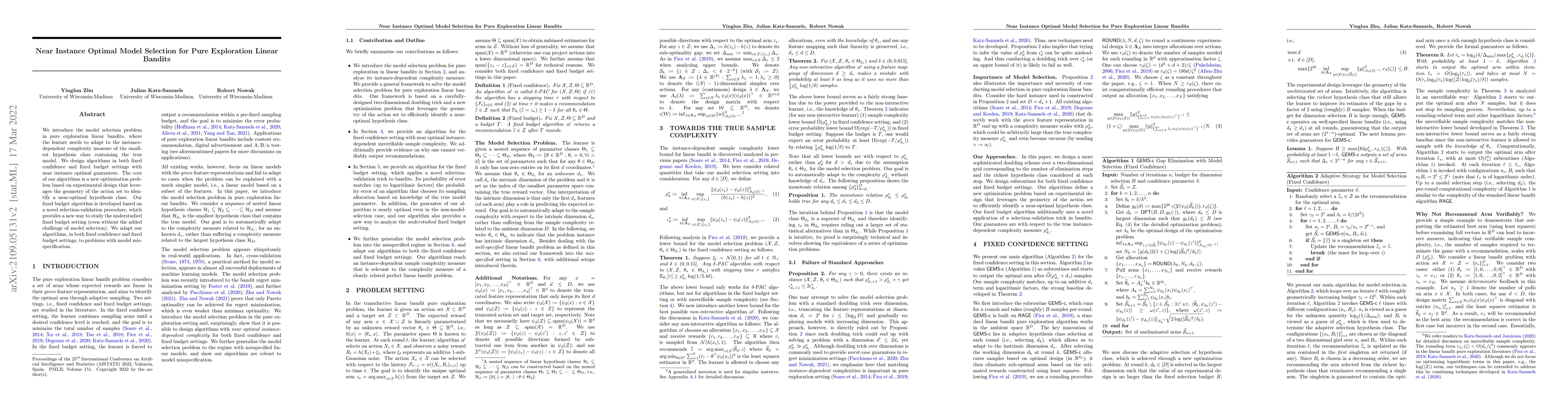 Thumbnail for Near Instance Optimal Model Selection for Pure Exploration Linear
  Bandits