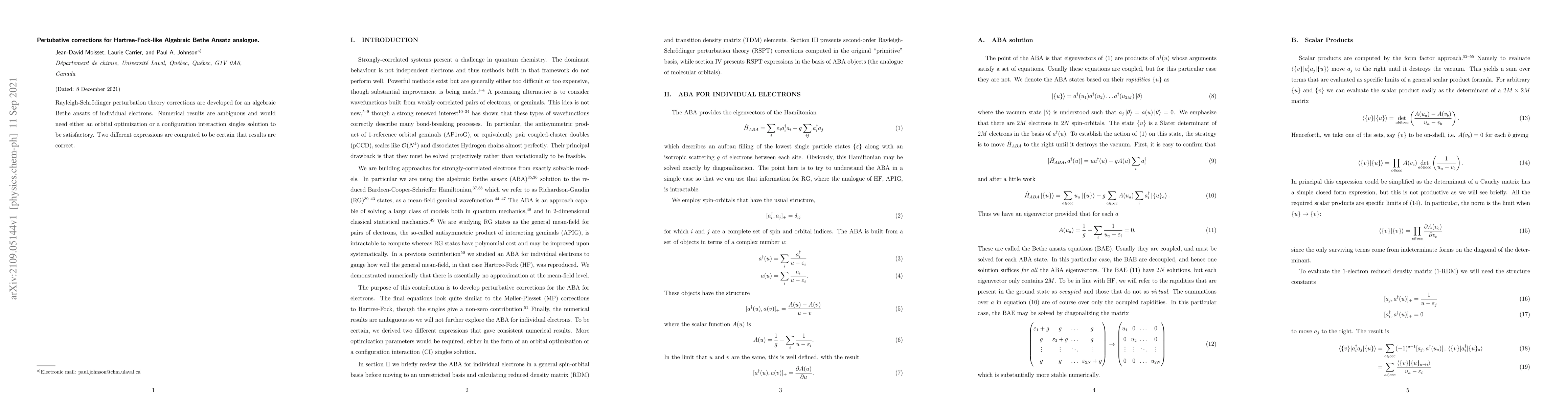 Thumbnail for Perturbative corrections for Hartree-Fock-like Algebraic Bethe Ansatz
  analogue