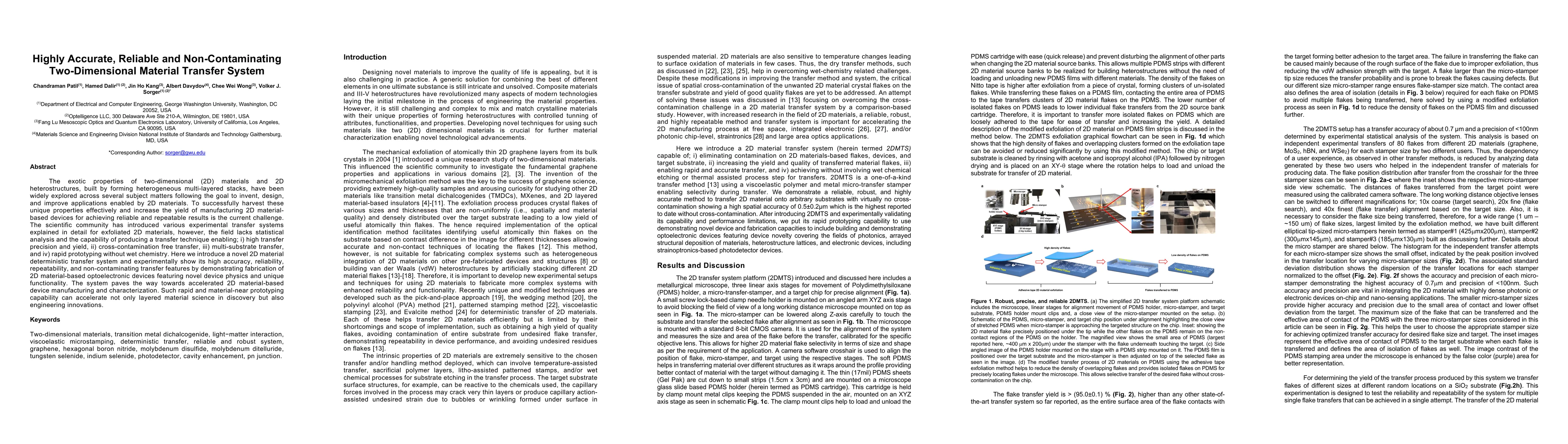 Thumbnail for Highly Accurate, Reliable and Non-Contaminating Two-Dimensional Material
  Transfer System
