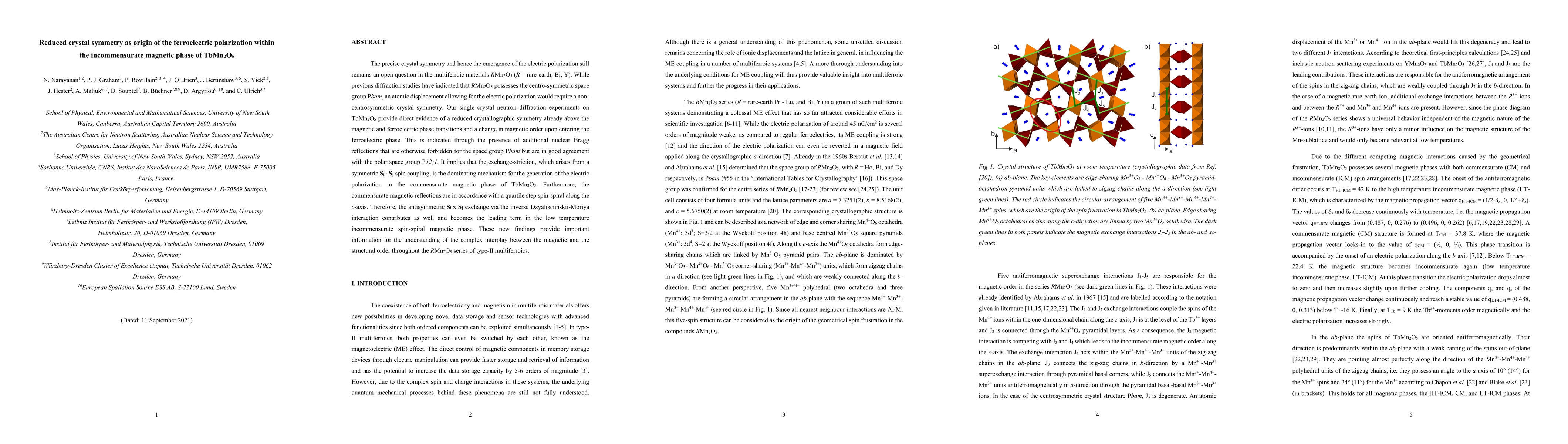 Thumbnail for Reduced crystal symmetry as origin of the ferroelectric polarization
  within the incommensurate magnetic phase of TbMn2O5