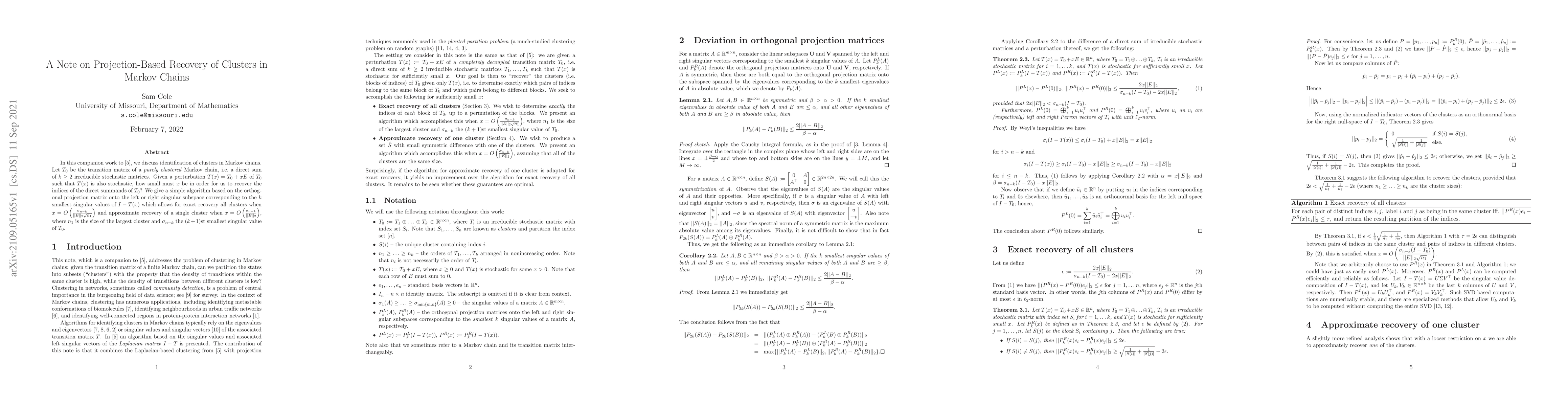 Thumbnail for A Note on Projection-Based Recovery of Clusters in Markov Chains