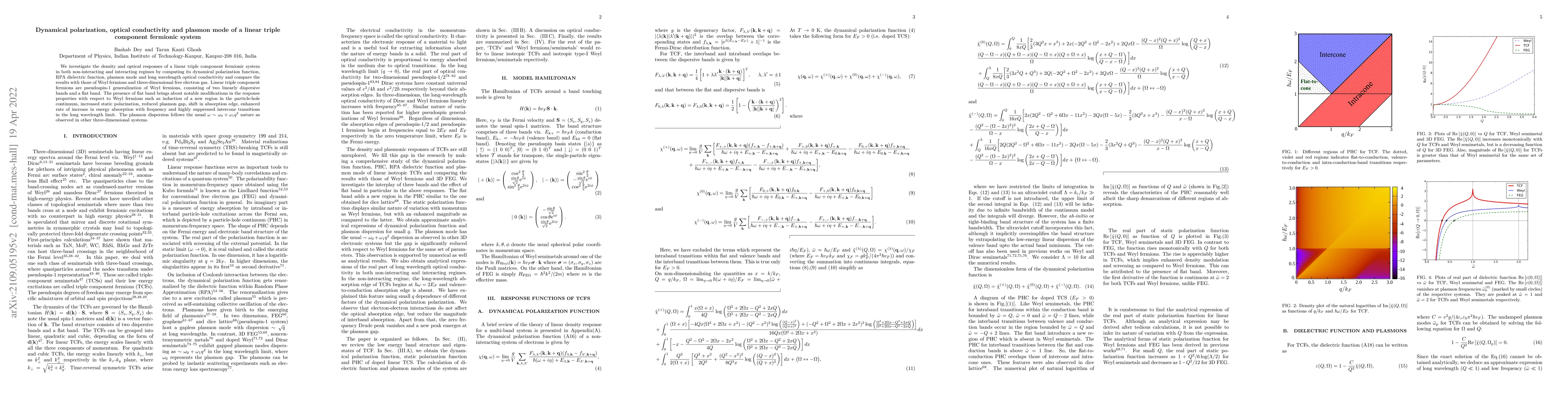 Thumbnail for Dynamical polarization, optical conductivity and plasmon mode of a
  linear triple component fermionic system