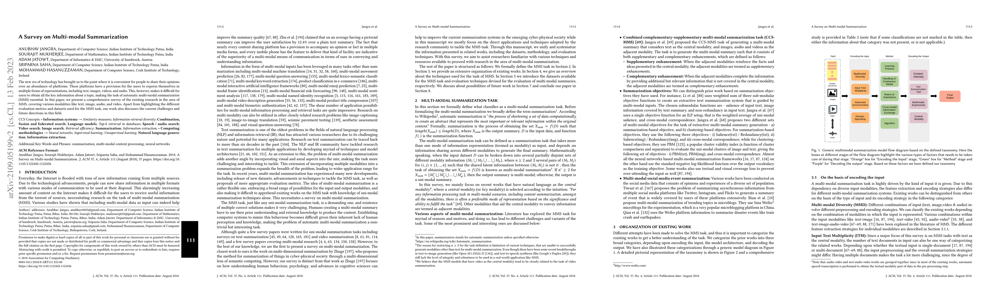 Thumbnail for A Survey on Multi-modal Summarization