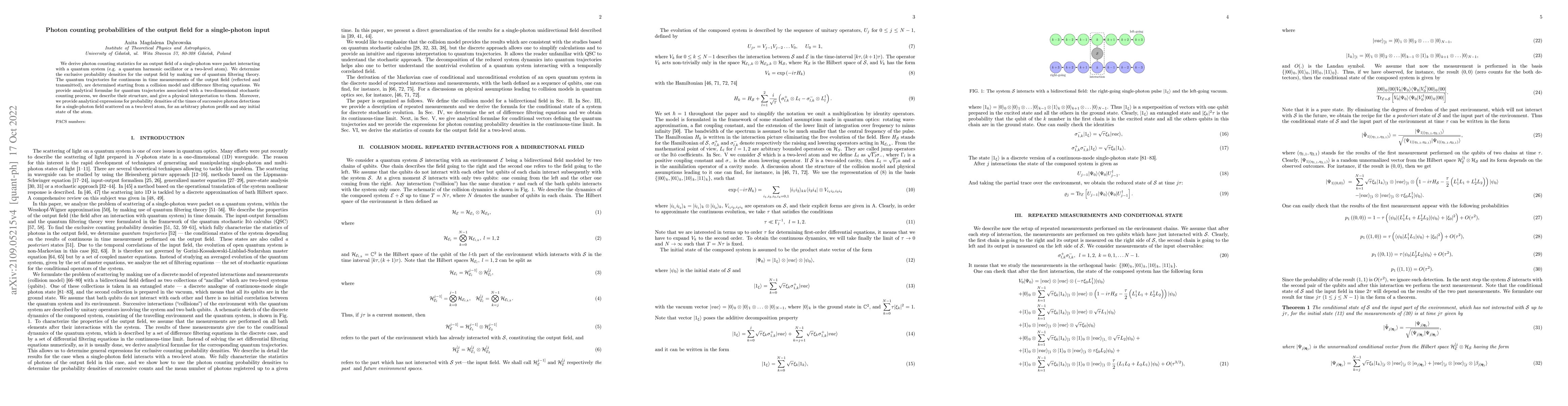 Thumbnail for Photon counting probabilities of the output field for a single-photon
  input