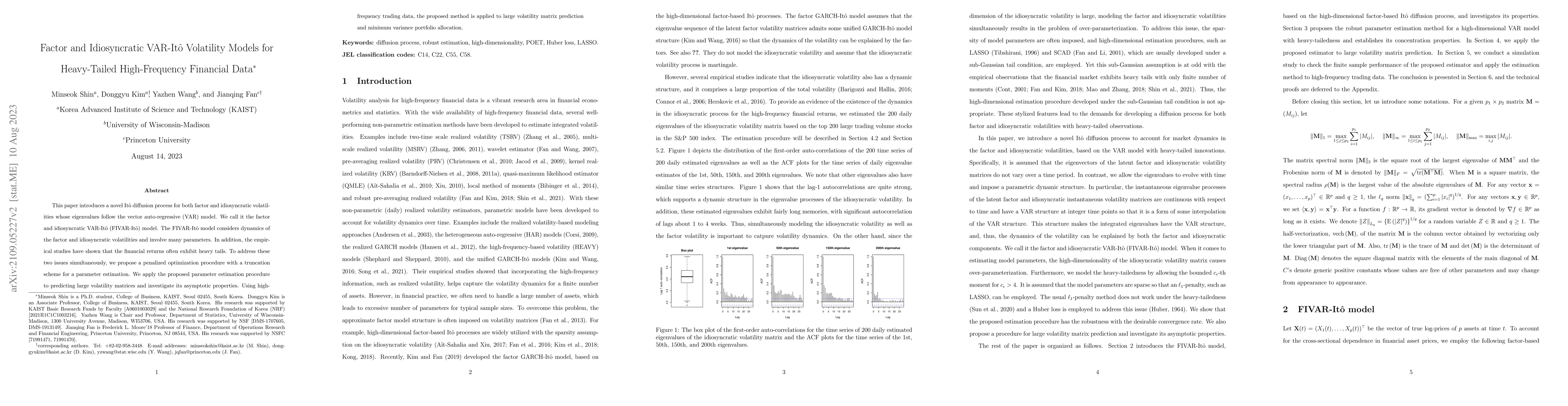 Thumbnail for Factor and Idiosyncratic VAR-Ito Volatility Models for Heavy-Tailed
  High-Frequency Financial Data