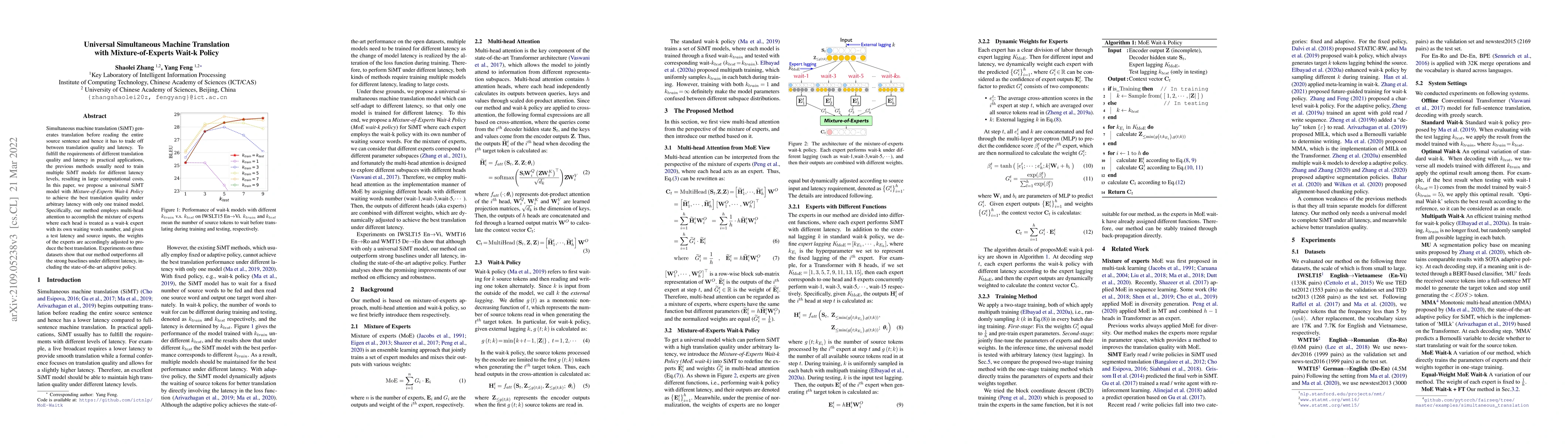 Thumbnail for Universal Simultaneous Machine Translation with Mixture-of-Experts
  Wait-k Policy