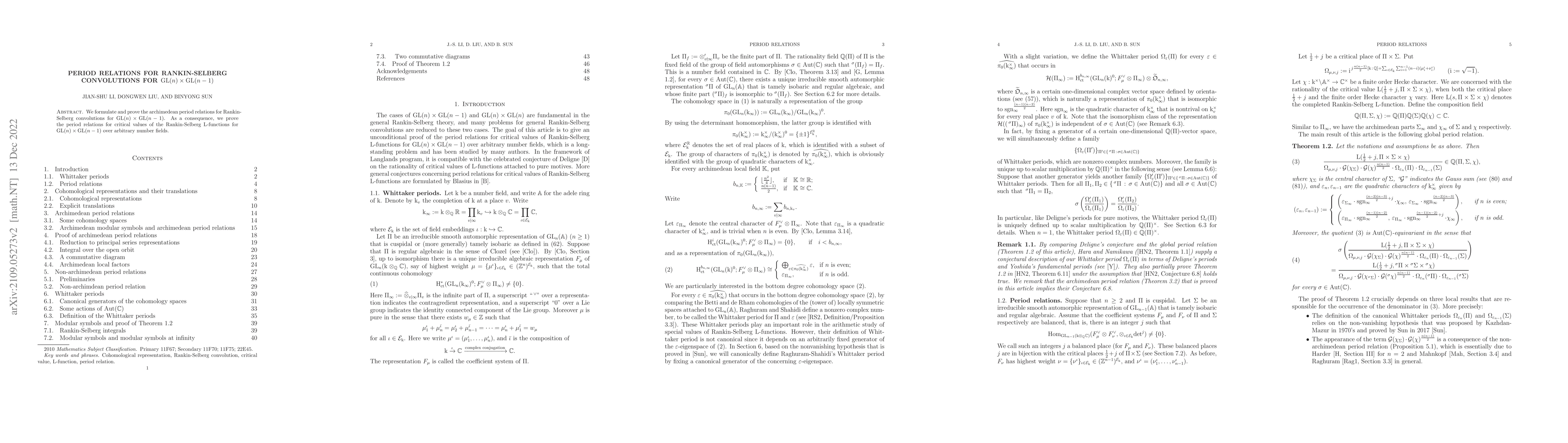 Thumbnail for Period relations for Rankin-Selberg convolutions for
  $\mathrm{GL}(n)\times \mathrm{GL}(n-1)$