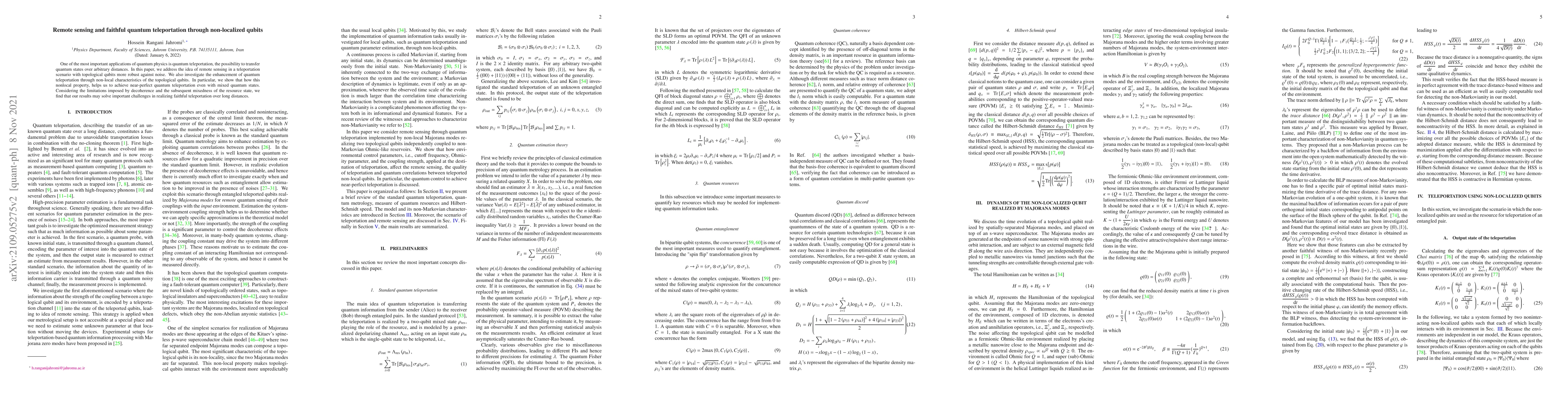 Thumbnail for Remote sensing and faithful quantum teleportation through non-localized
  qubits