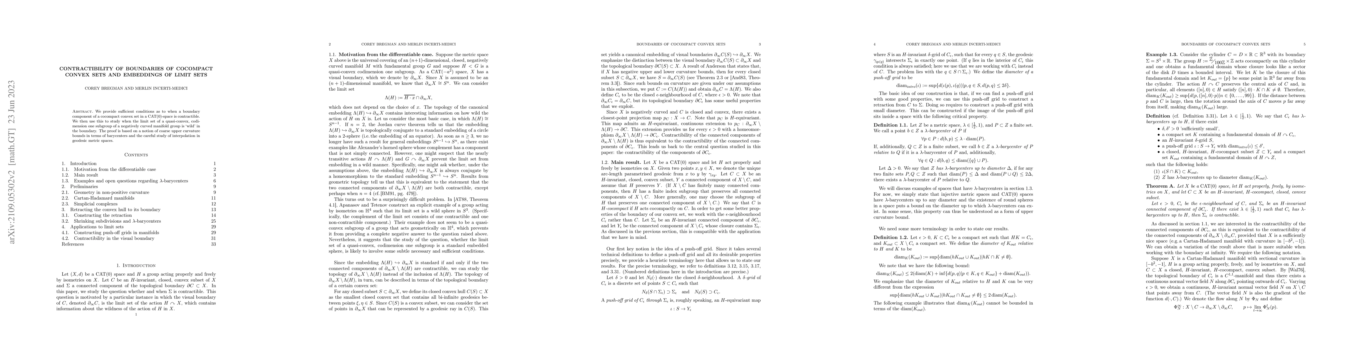 Thumbnail for Contractibility of boundaries of cocompact convex sets and embeddings of
  limit sets