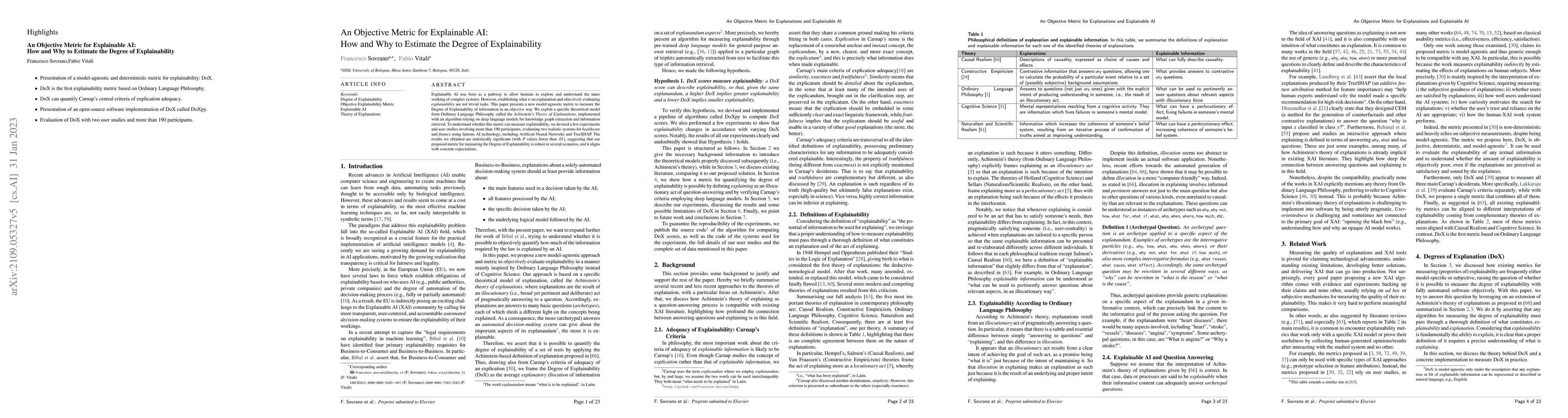 Thumbnail for An Objective Metric for Explainable AI: How and Why to Estimate the
  Degree of Explainability