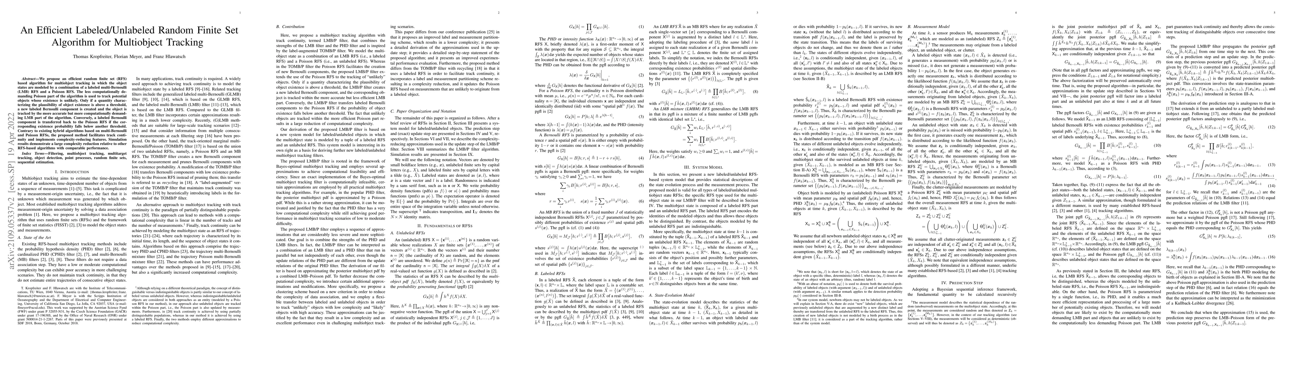 Thumbnail for An Efficient Labeled/Unlabeled Random Finite Set Algorithm for
  Multiobject Tracking
