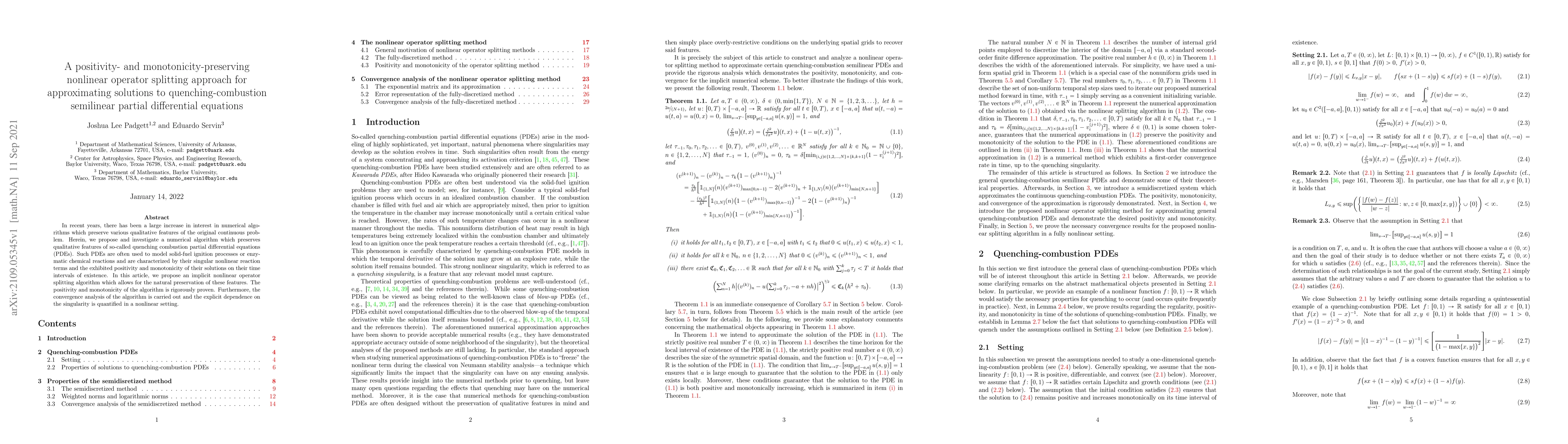 Thumbnail for A positivity- and monotonicity-preserving nonlinear operator splitting
  approach for approximating solutions to quenching-combustion semilinear
  partial differential equations