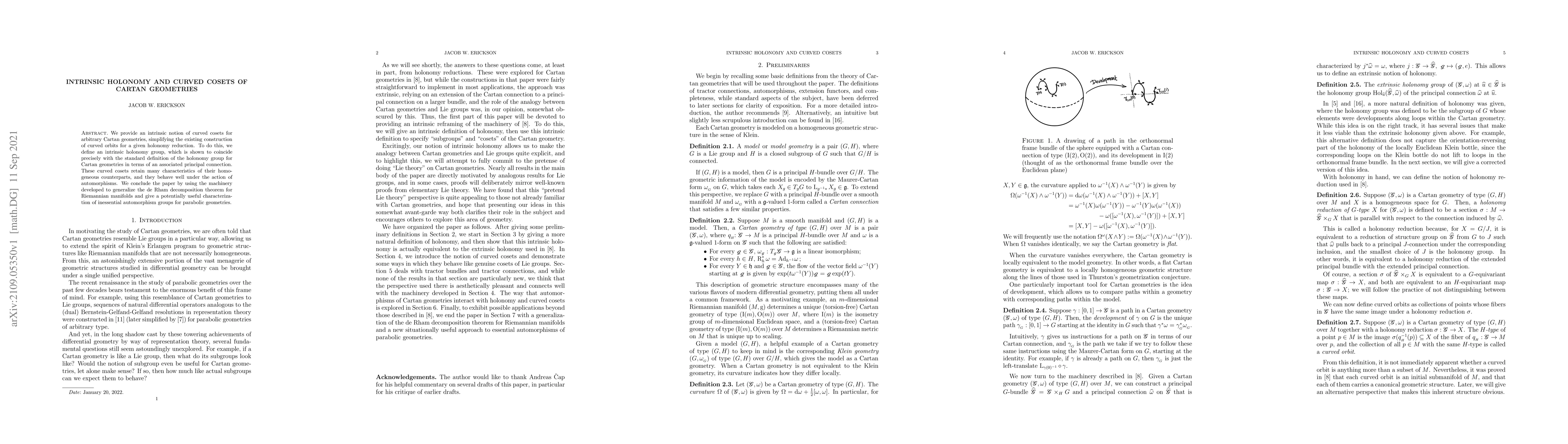 Thumbnail for Intrinsic holonomy and curved cosets of Cartan geometries