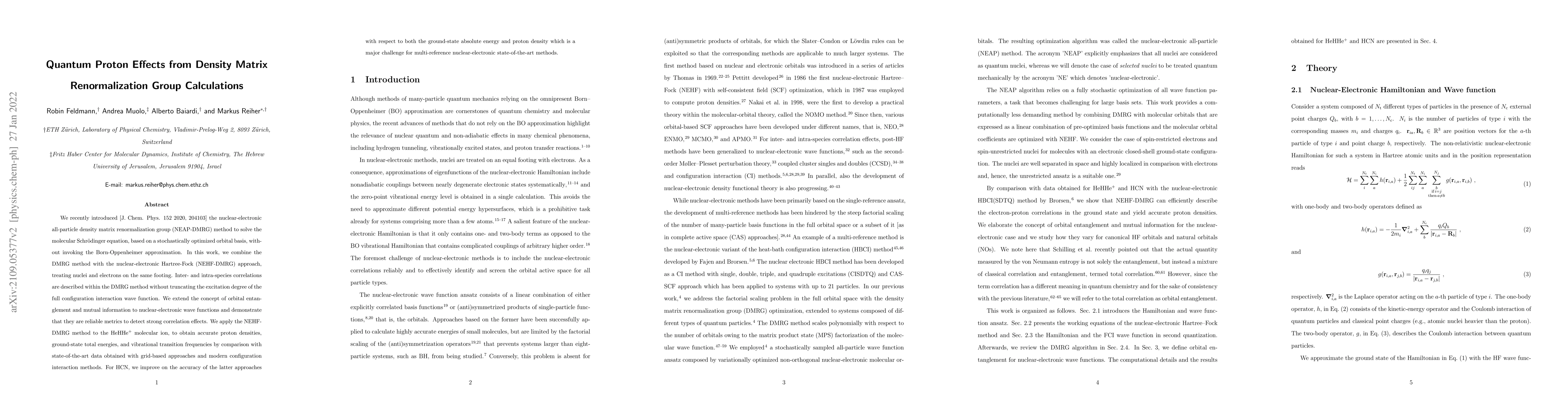 Thumbnail for Quantum Proton Effects from Density Matrix Renormalization Group
  Calculations