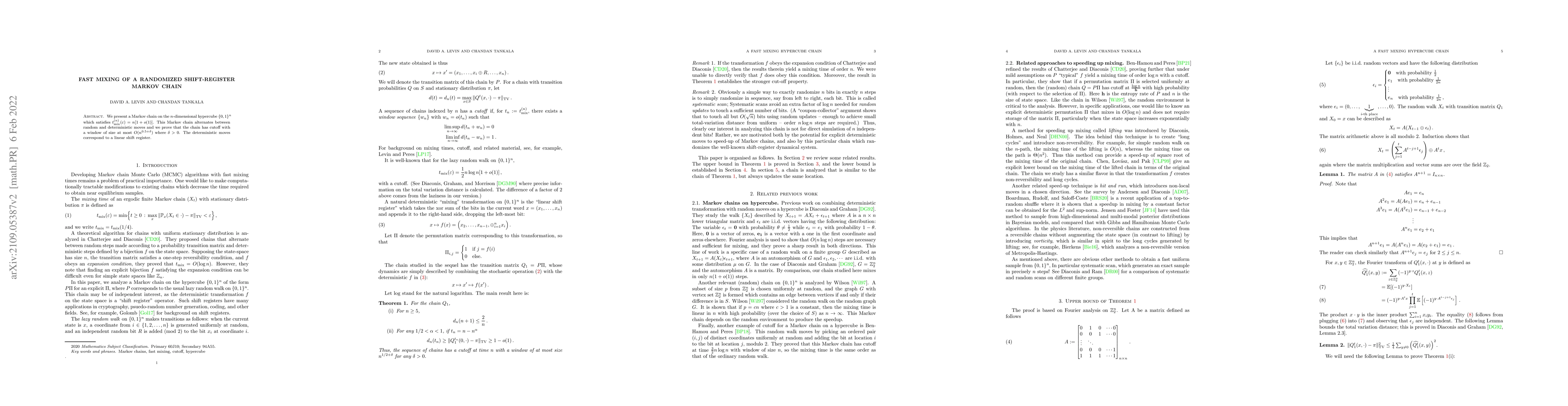 Thumbnail for Fast mixing of a randomized shift-register Markov chain