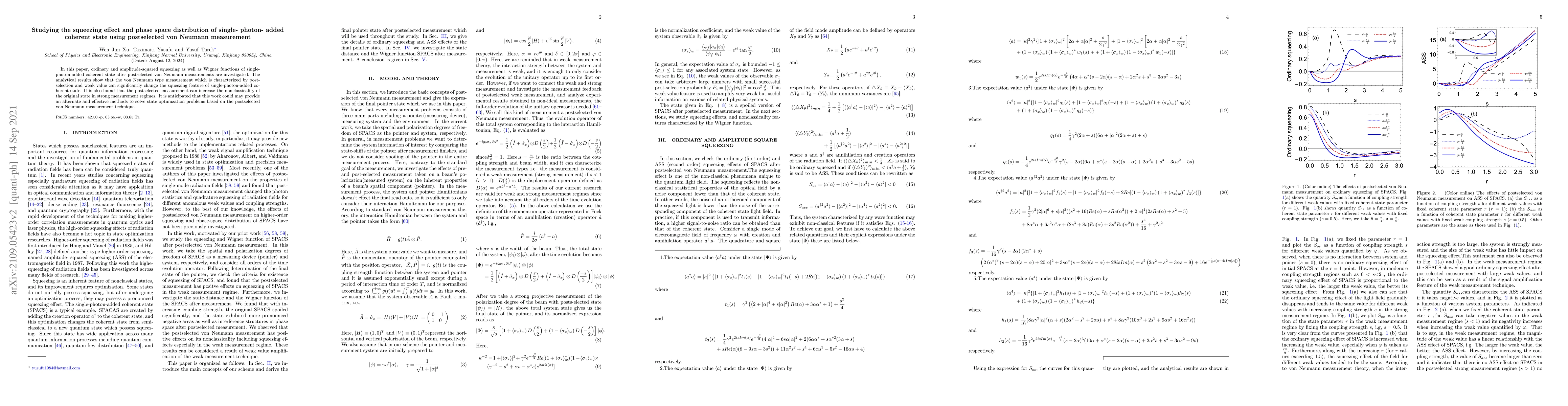 Thumbnail for Studying the squeezing effect and phase space distribution of
  single-photon-added coherent state using postselected von Neumann measurement