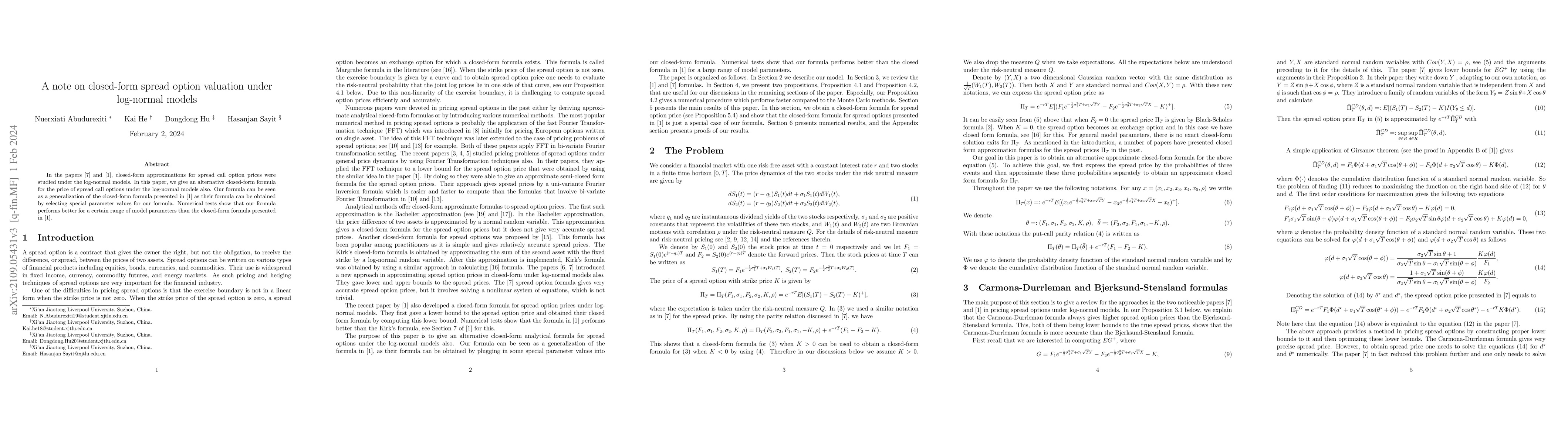 Thumbnail for A note on closed-form spread option valuation under log-normal models