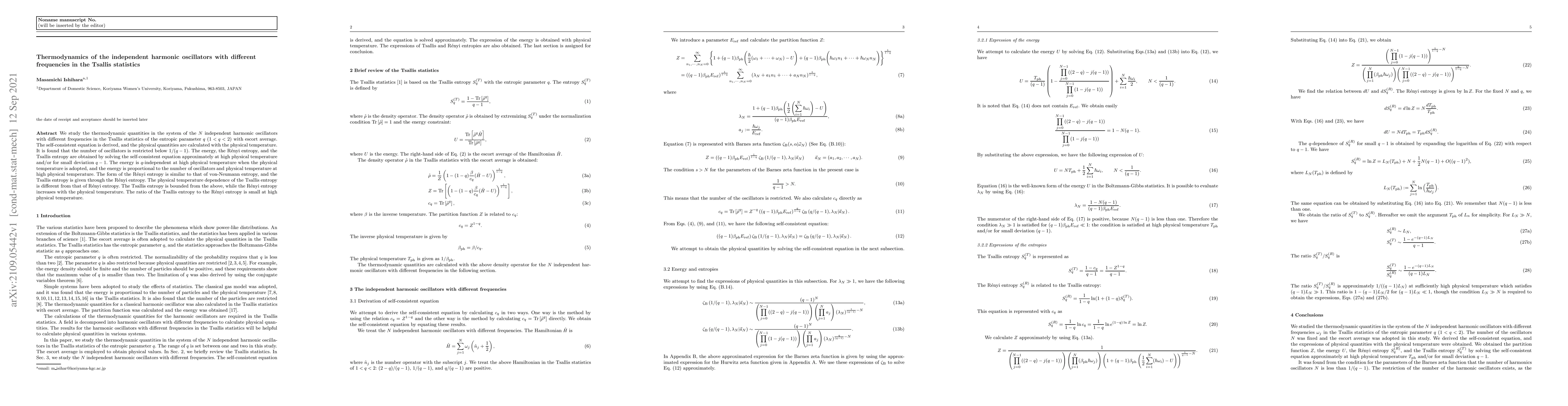 Thumbnail for Thermodynamics of the independent harmonic oscillators with different
  frequencies in the Tsallis statistics