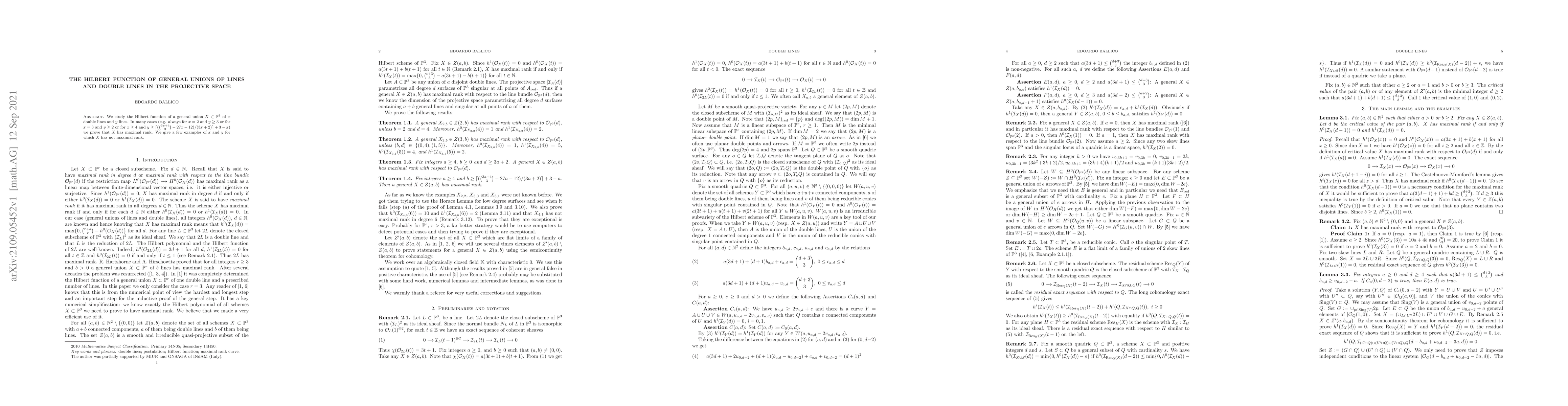 Thumbnail for The Hilbert function of general unions of lines and double lines in the
  projective space