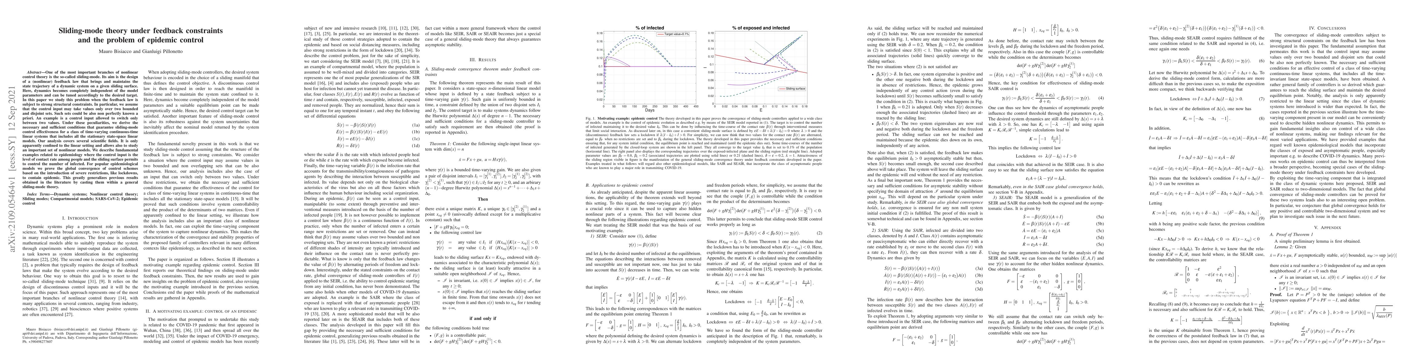 Thumbnail for Sliding-mode theory under feedback constraints and the problem of
  epidemic control