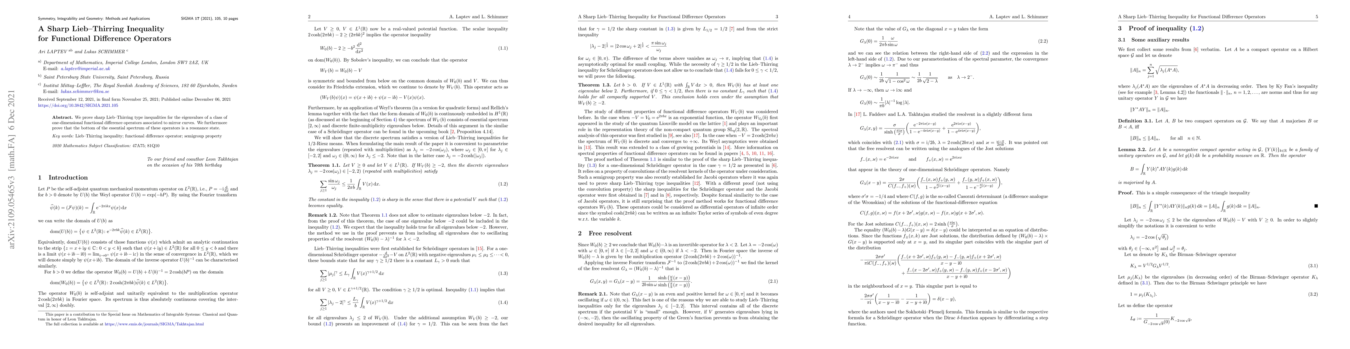Thumbnail for A Sharp Lieb-Thirring Inequality for Functional Difference Operators