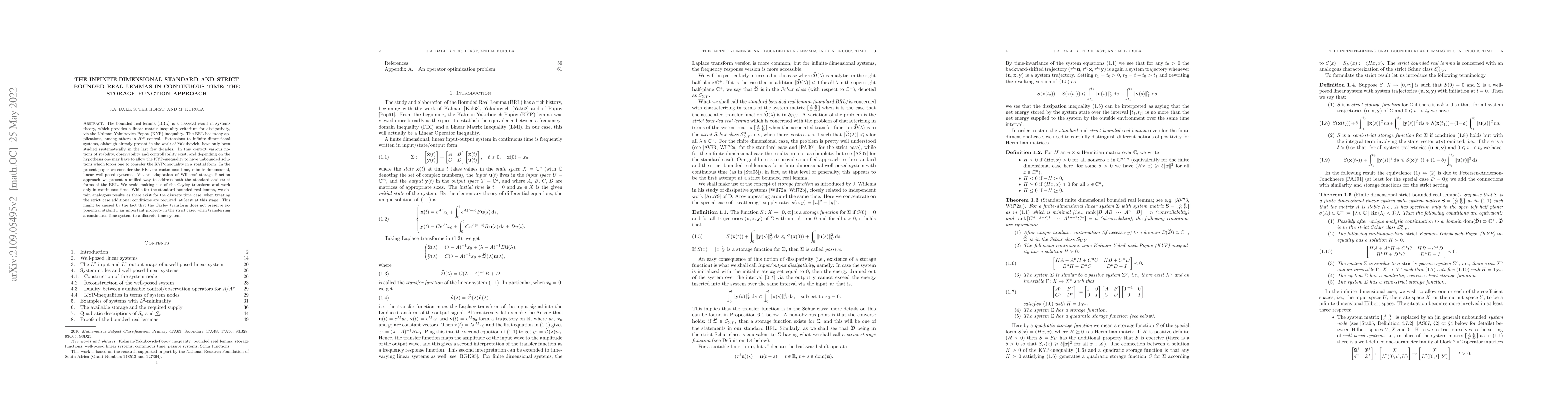 Thumbnail for The Infinite-Dimensional Standard and Strict Bounded Real Lemmas in
  Continuous Time: The storage function approach