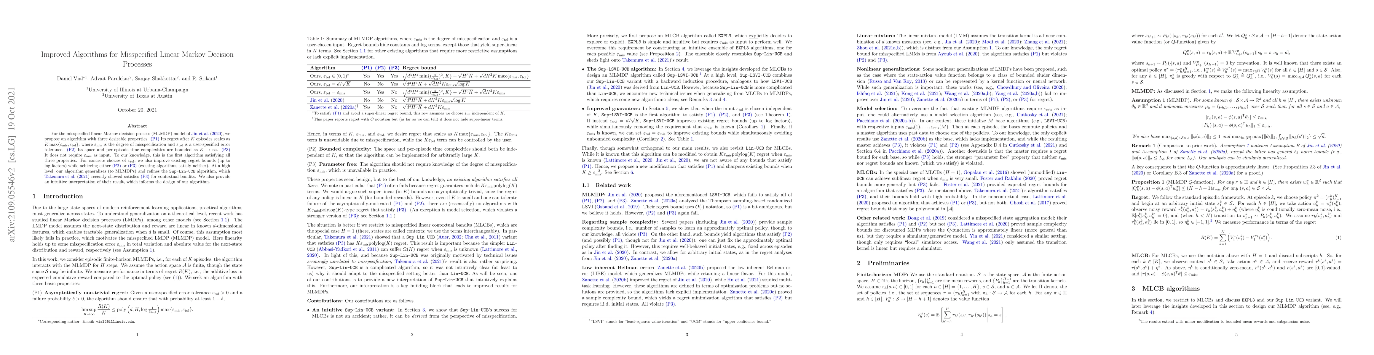 Thumbnail for Improved Algorithms for Misspecified Linear Markov Decision Processes