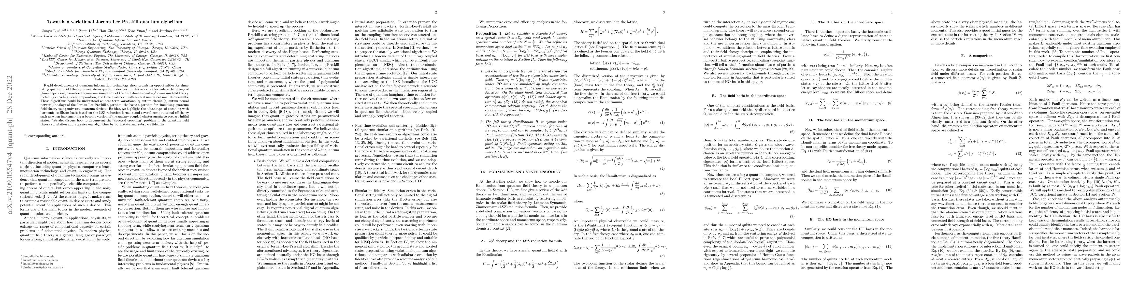 Thumbnail for Towards a variational Jordan-Lee-Preskill quantum algorithm
