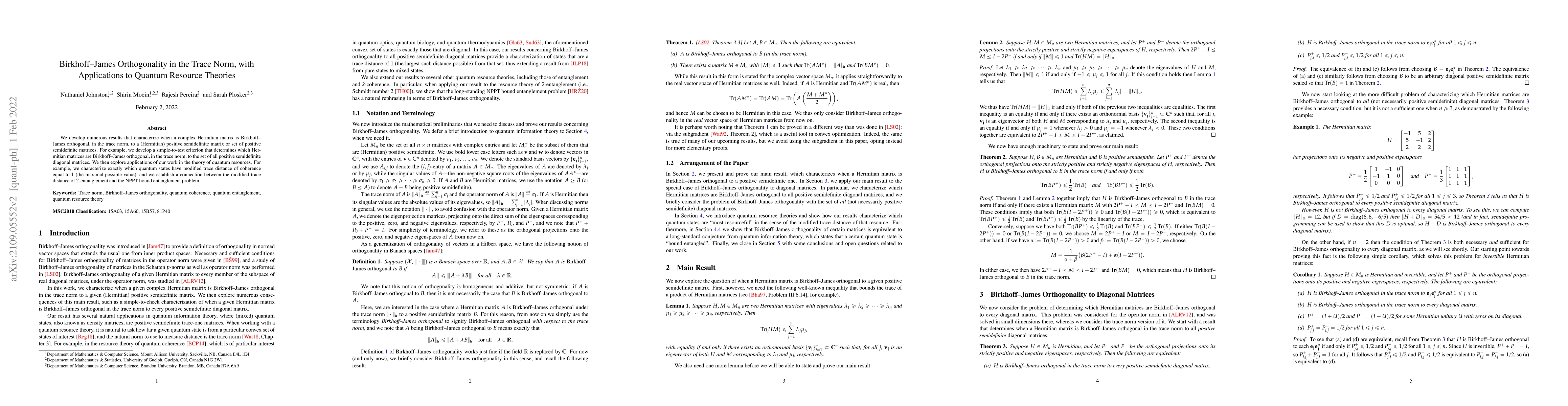 Thumbnail for Birkhoff-James Orthogonality in the Trace Norm, with Applications to
  Quantum Resource Theories