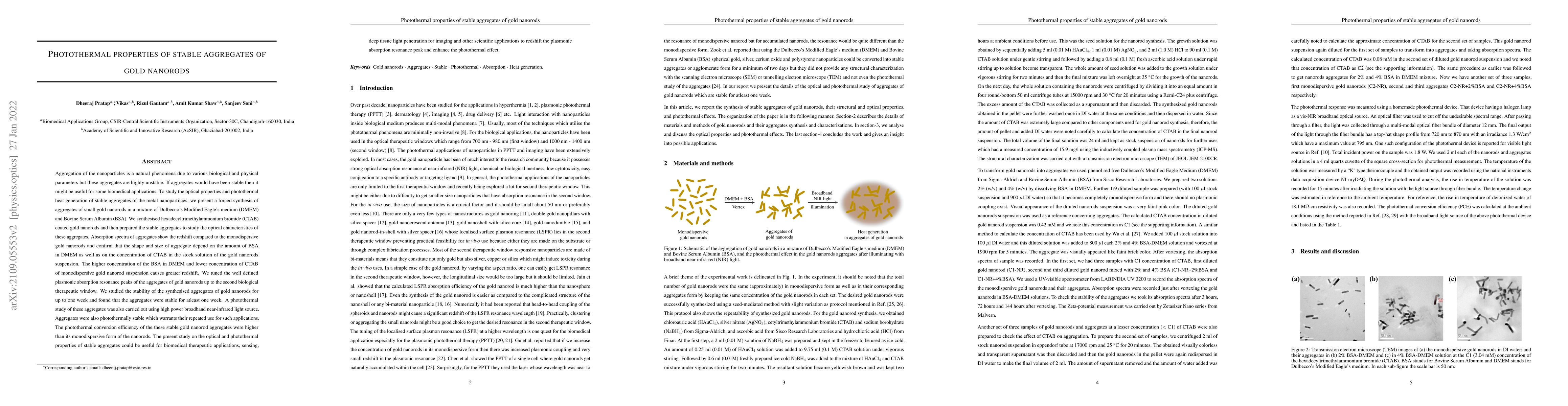 Thumbnail for Photothermal properties of stable aggregates of gold nanorods