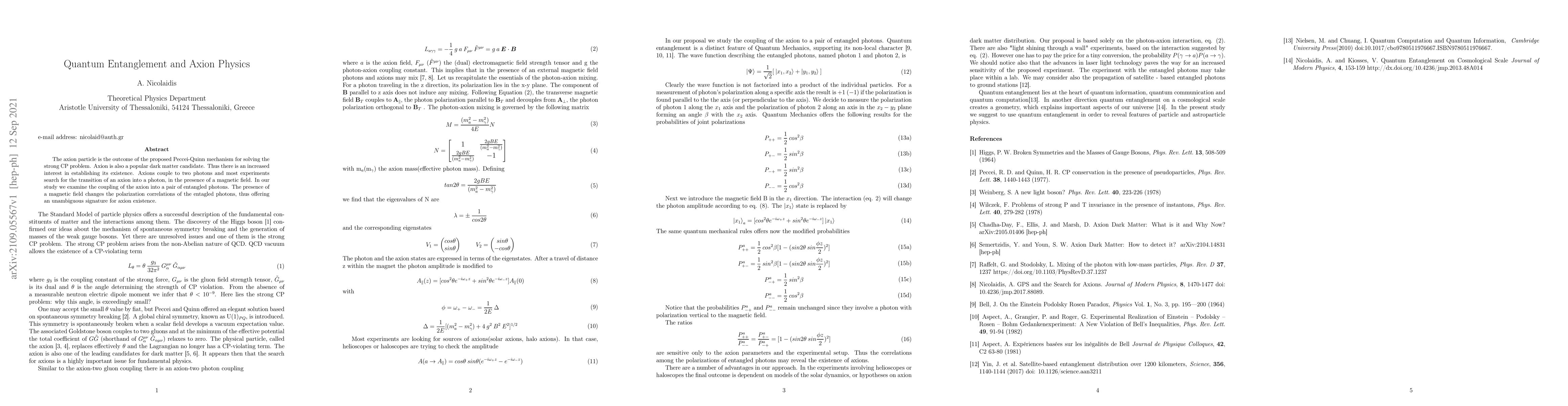 Thumbnail for Quantum Entanglement and Axion Physics