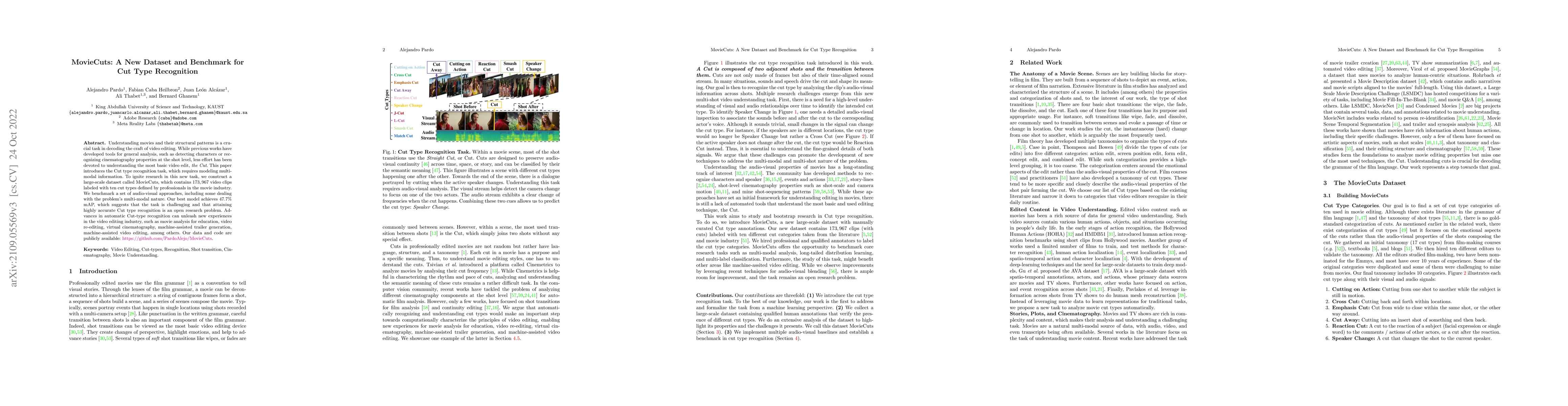 Thumbnail for MovieCuts: A New Dataset and Benchmark for Cut Type Recognition