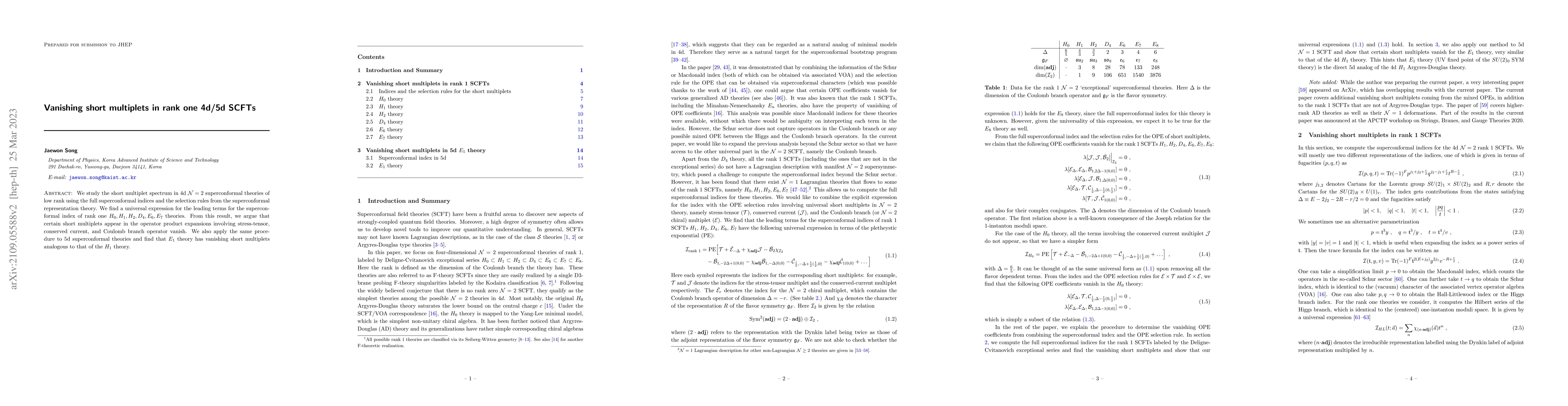 Thumbnail for Vanishing short multiplets in rank one 4d/5d SCFTs