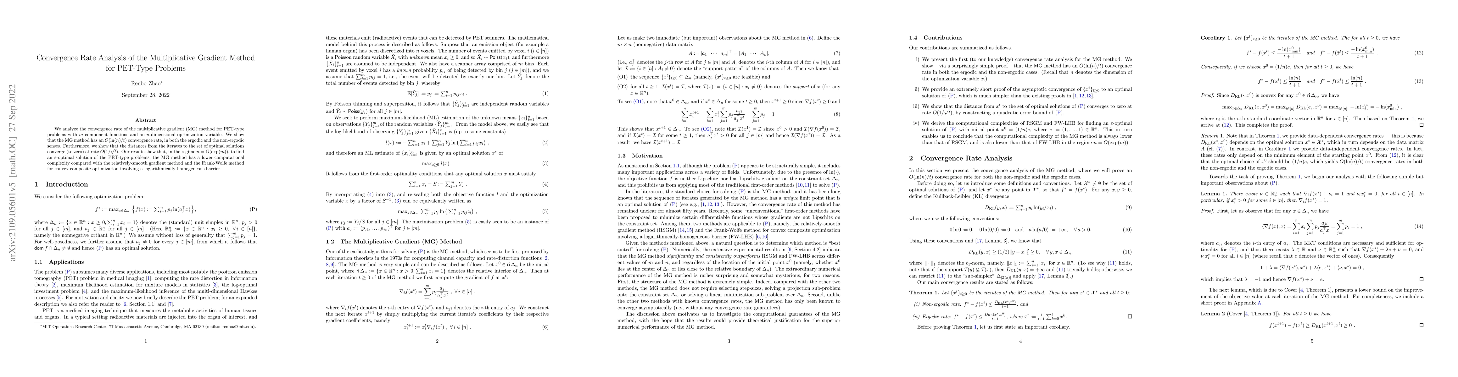 Thumbnail for Convergence Rate Analysis of the Multiplicative Gradient Method for
  PET-Type Problems