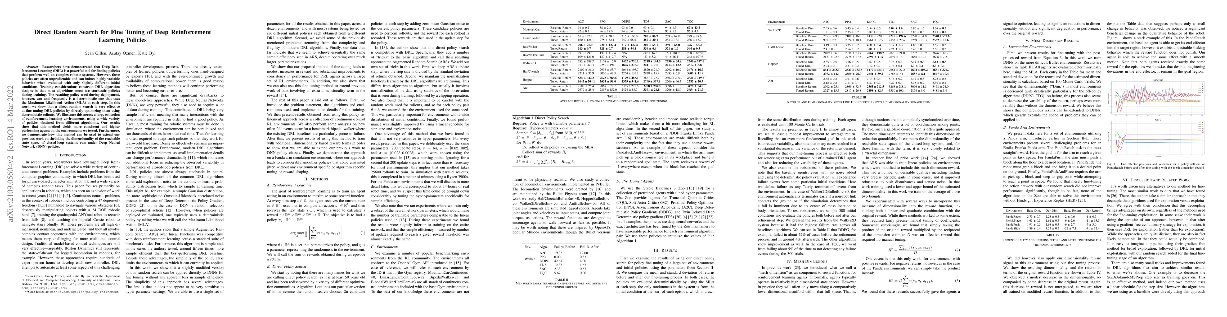 Thumbnail for Direct Random Search for Fine Tuning of Deep Reinforcement Learning
  Policies