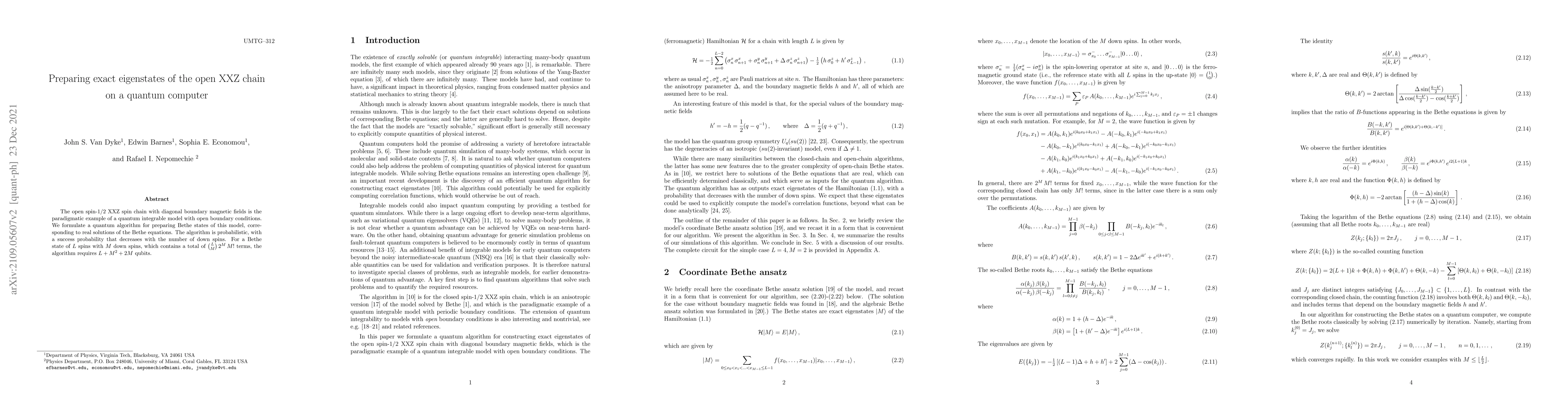 Thumbnail for Preparing exact eigenstates of the open XXZ chain on a quantum computer