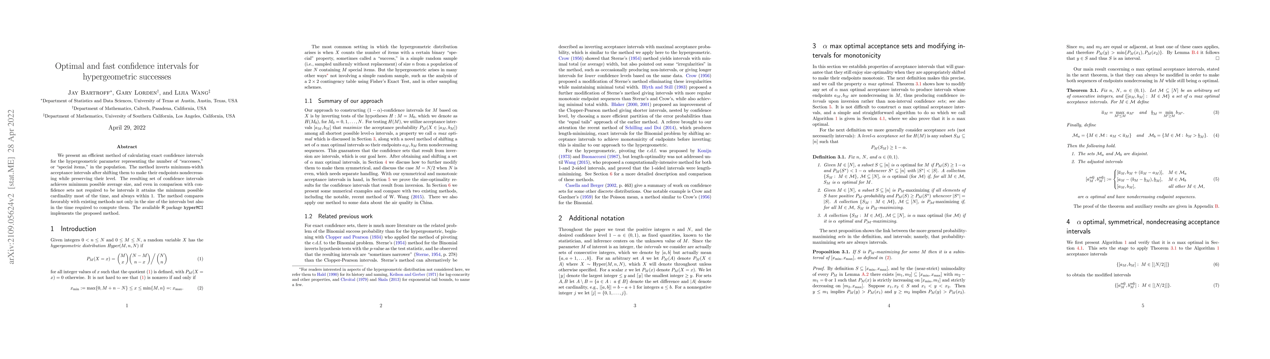 Thumbnail for Optimal and fast confidence intervals for hypergeometric successes